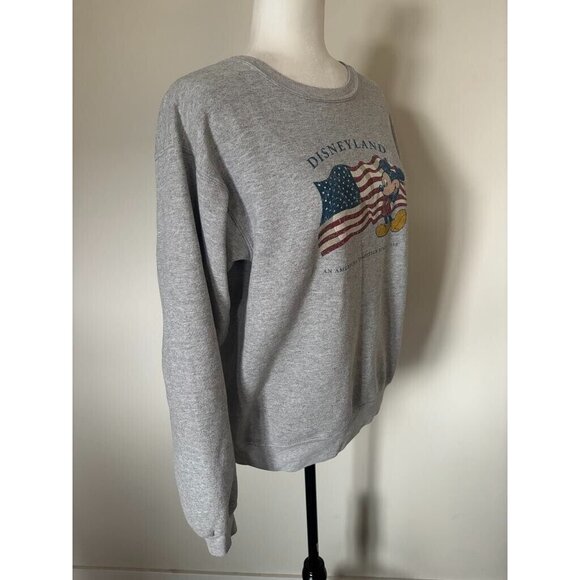 Vintage DISNEYLAND USA Flag Womens Girls Sweatshirt Size Small Gray Mickey Mouse - Picture 5 of 7